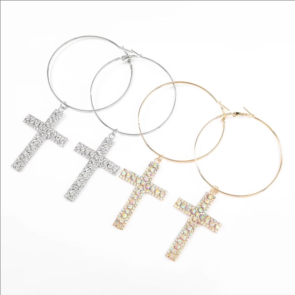 Rhinestone Cross Dangling Earrings
